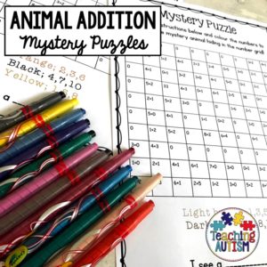 Animal Mystery Addition Worksheets