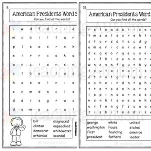 American Presidents Word Search Pack