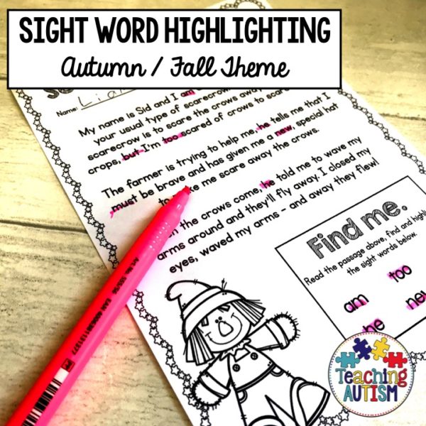 Autumn Fall Sight Word Highlight