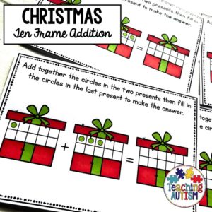 Christmas Ten Frame Addition Task Cards