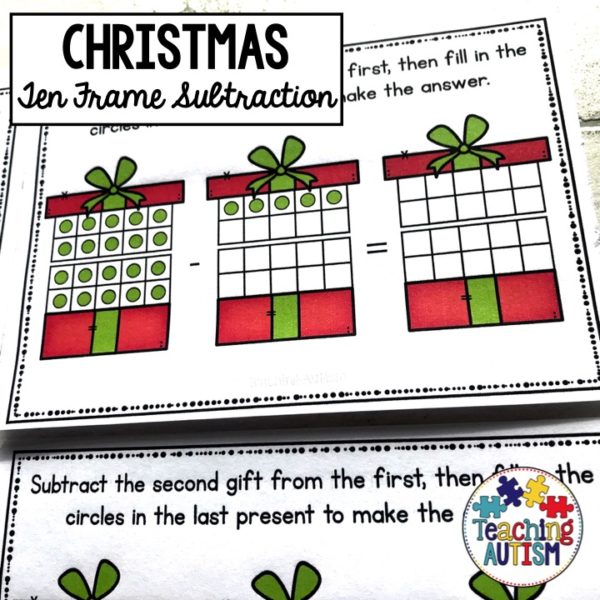 Christmas Subtraction Ten Frame Task Cards