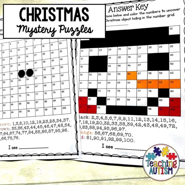 Christmas Mystery Puzzle Number Grid Colouring