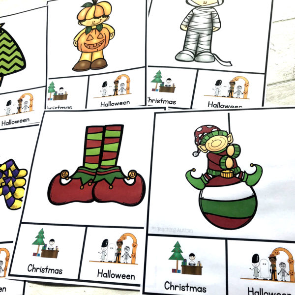 Christmas v Halloween Sorting Task Cards