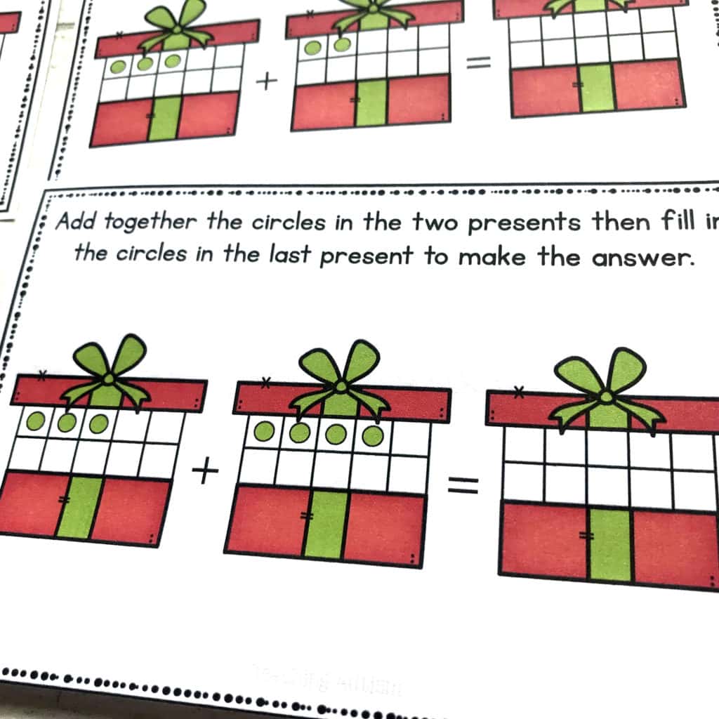 Christmas Addition Ten Frame Task Cards - Teaching Autism