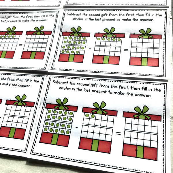 Christmas Subtraction Ten Frame Task Cards