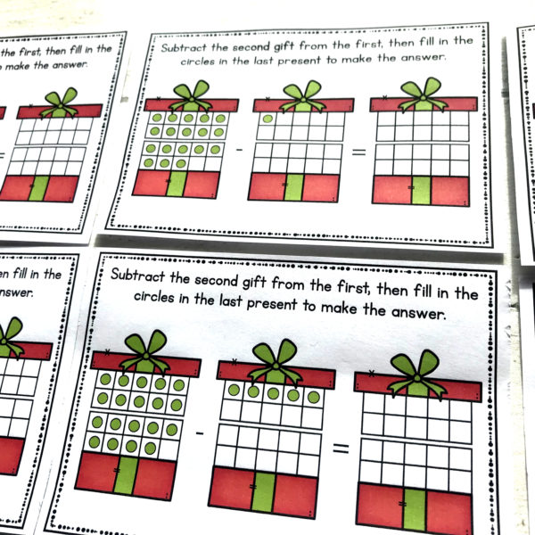 Christmas Subtraction Ten Frame Task Cards