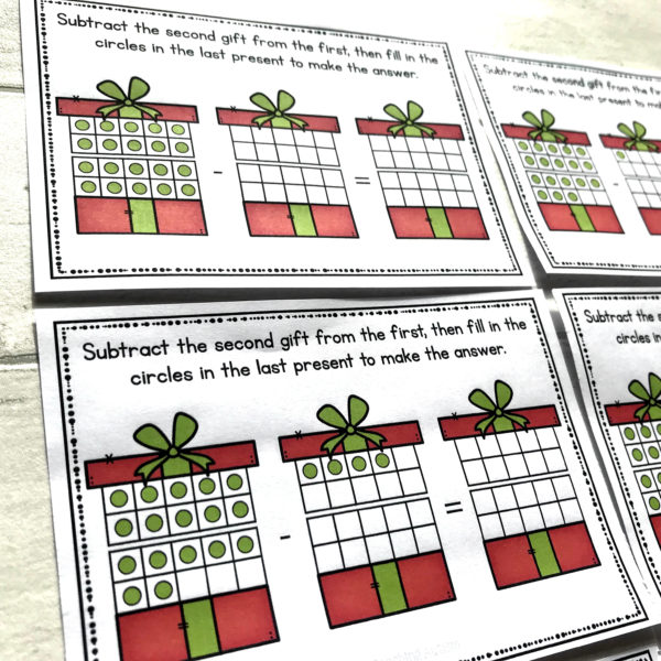 Christmas Subtraction Ten Frame Task Cards