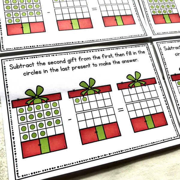 Christmas Subtraction Ten Frame Task Cards