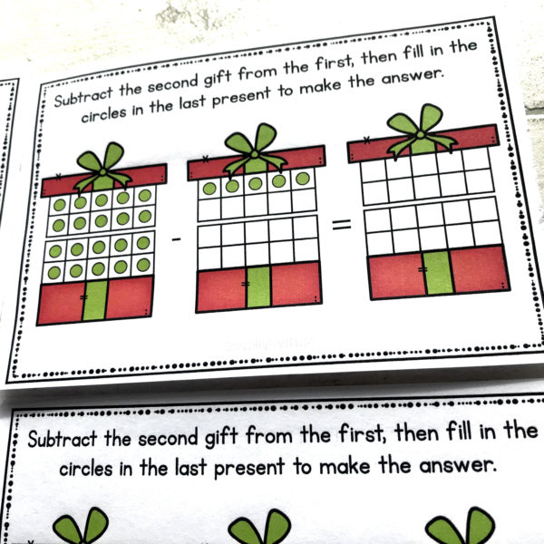 Christmas Subtraction Ten Frame Task Cards