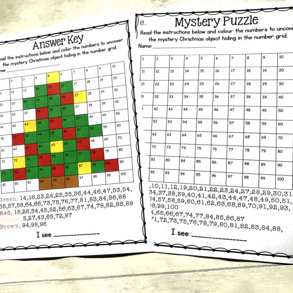 Christmas Mystery Puzzle Number Grid Colouring