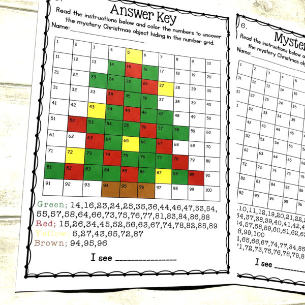 Christmas Mystery Puzzle Number Grid Colouring