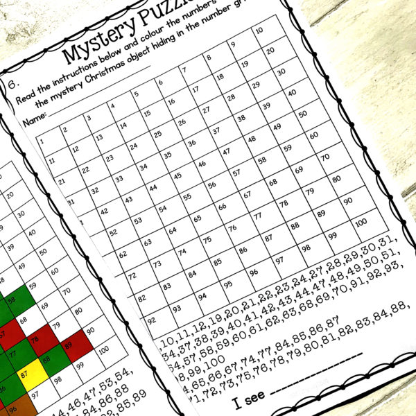 Christmas Mystery Puzzle Number Grid Colouring