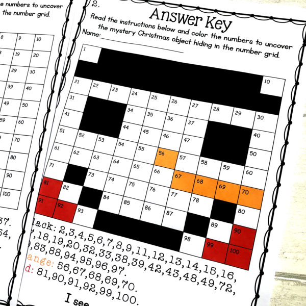 Christmas Mystery Puzzle Number Grid Colouring