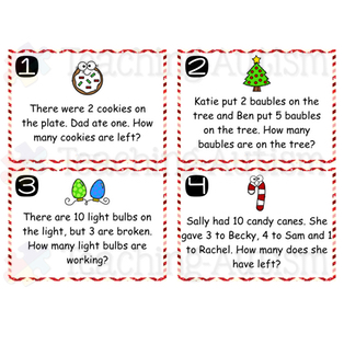 Christmas Math Word Problems Task Cards - Teaching Autism