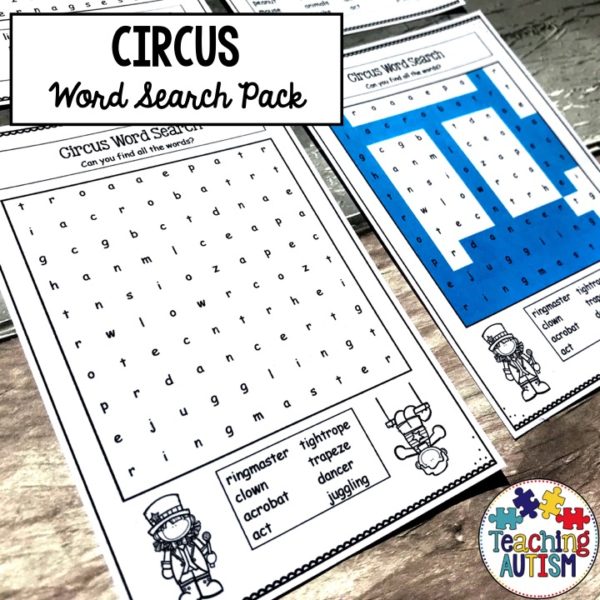 Circus Word Search Activities