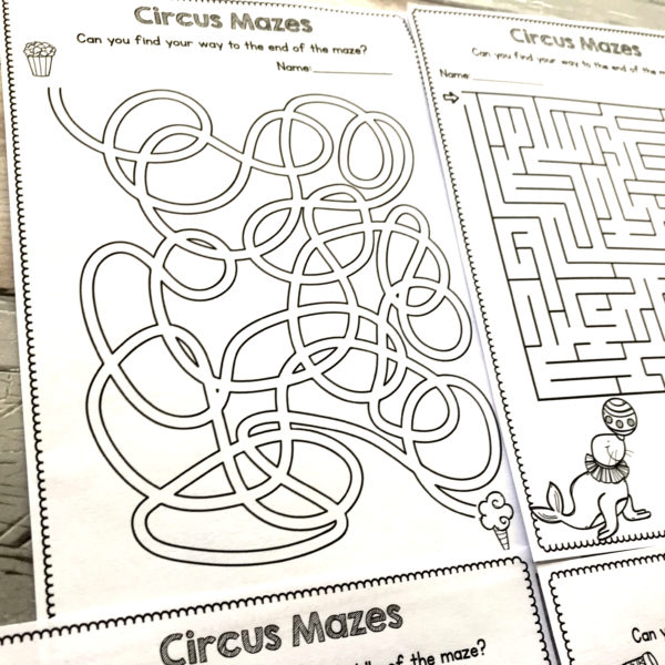 Circus Maze Worksheets
