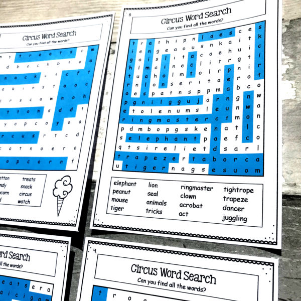 Circus Word Search Activities