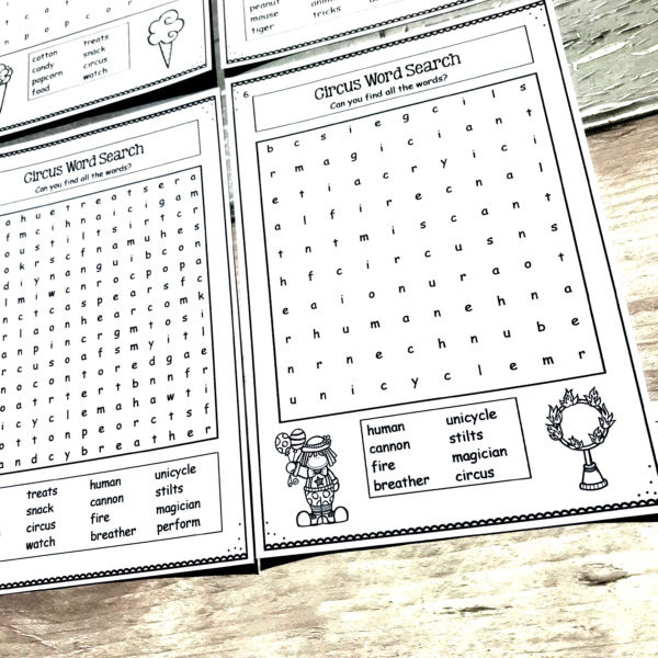 Circus Word Search Activities