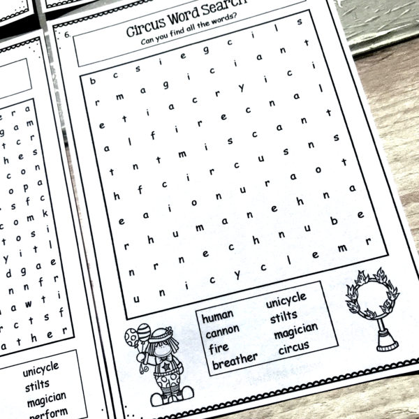 Circus Word Search Activities