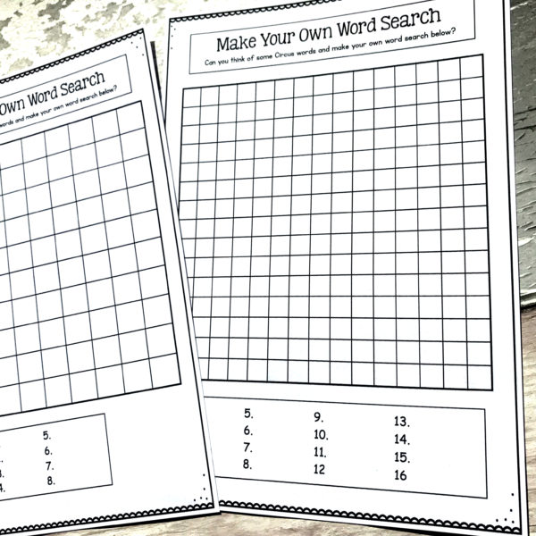 Circus Word Search Activities