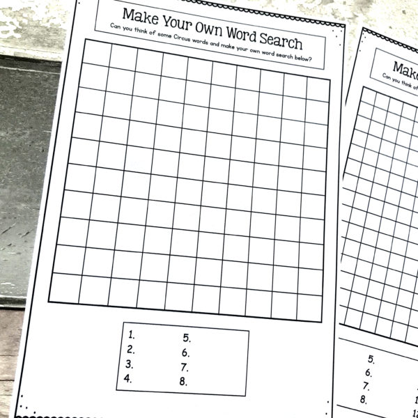 Circus Word Search Activities