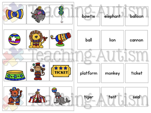 Circus Word to Picture Matching Activity