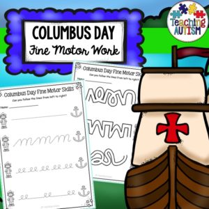 Columbus Day Pre Handwriting Fine Motor Worksheets