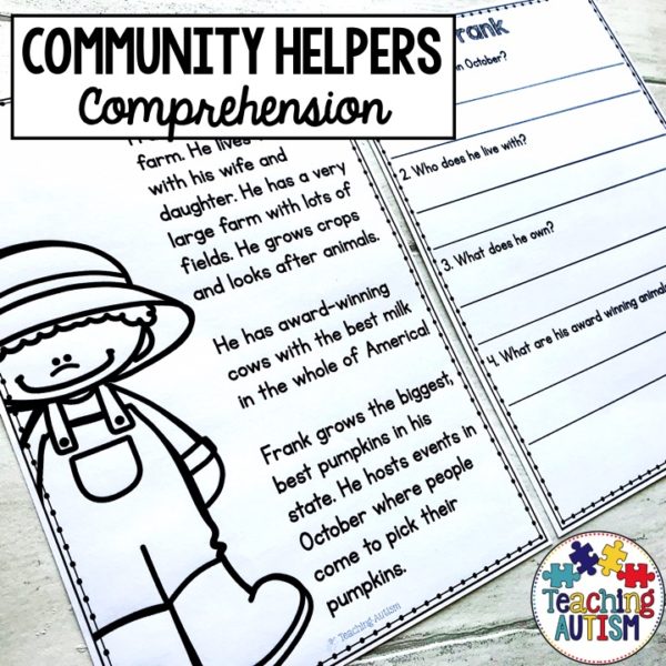 community helpers comprehension worksheets teaching autism