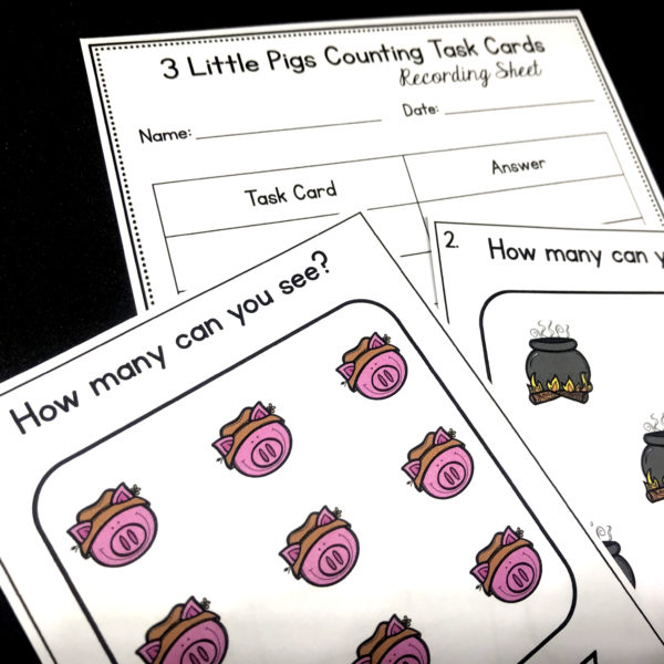 3 Little Pigs Counting Task Cards