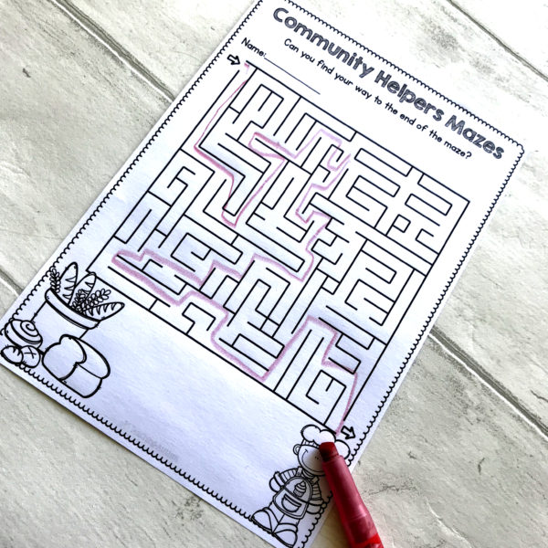 Community Helpers Maze Worksheets