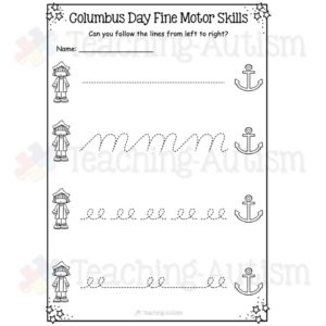 Columbus Day Pre Handwriting Fine Motor Worksheets