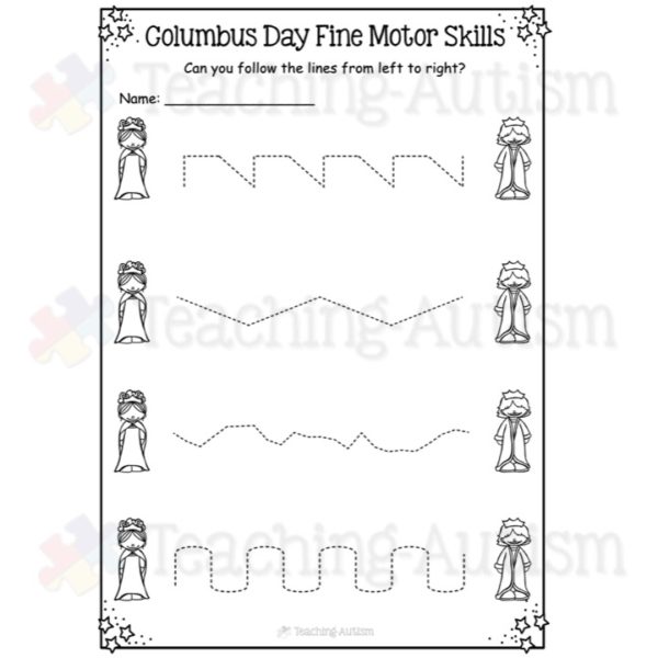 Columbus Day Pre Handwriting Fine Motor Worksheets