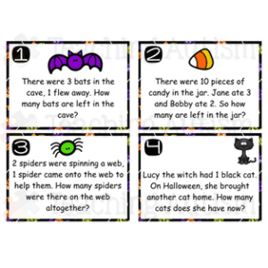 Halloween Math Word Problem Task Cards