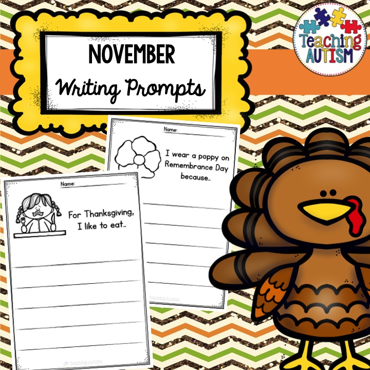 November No Prep Writing Prompt Worksheets - Teaching Autism