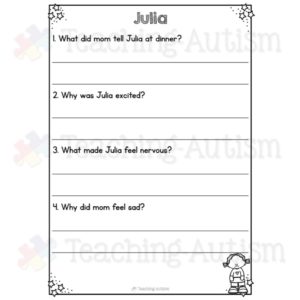 Feelings Reading Comprehension Worksheets