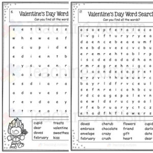 Valentine's Day Word Search Worksheets