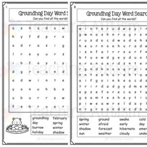 Groundhog Day Word Search Worksheets