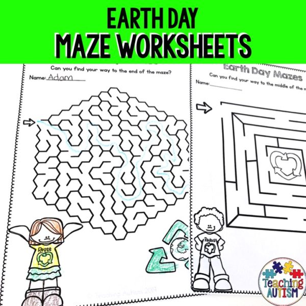 Earth Day Literacy Activities, Fine Motor Mazes