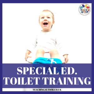 Boy sitting on toilet from podcast episode about toilet training for autism and special ed.
