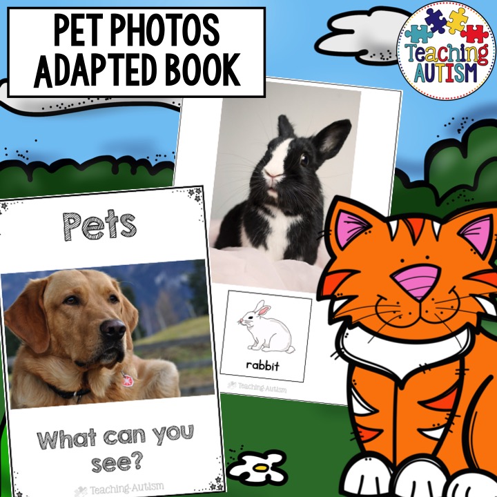 Pet photos adapted book for special education.