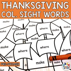 Thanksgiving Colour by Sight Word