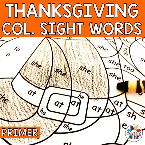 Thanksgiving Colour by Sight Word Primer