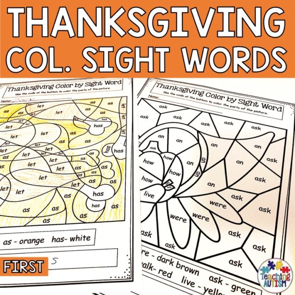 Thanksgiving Colour by Sight Word First