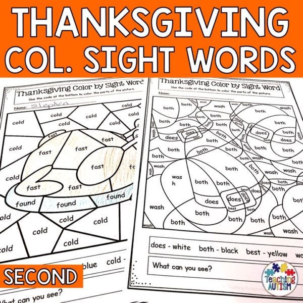 Thanksgiving Colour by Sight Word