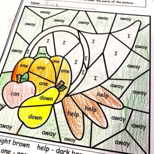 Thanksgiving Colour by Sight Word