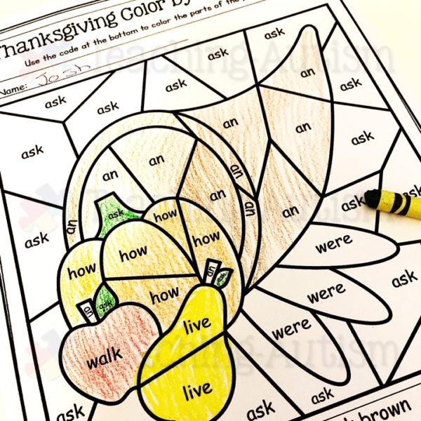 Thanksgiving Colour by Sight Word First