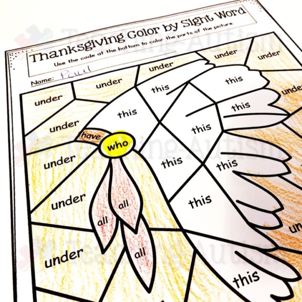 Thanksgiving Colour by Sight Word Primer