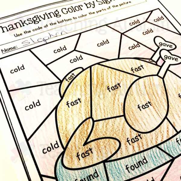 Thanksgiving Colour by Sight Word