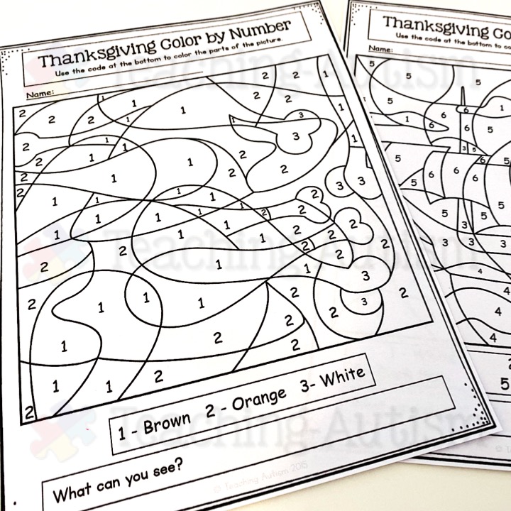 Thanksgiving Colour by Number Worksheets - Teaching Autism