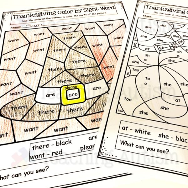 Thanksgiving Colour by Sight Word Primer